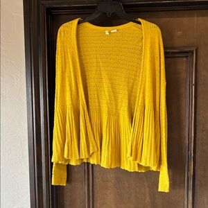 Moth mustard Yellow Open-Front Ruffle Hem Women's Sweater